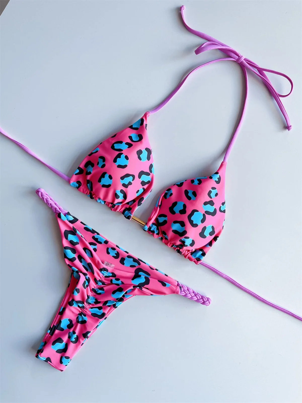 Leopard Love Brazilian Bikini Set Sunset and Swim Pink S United States