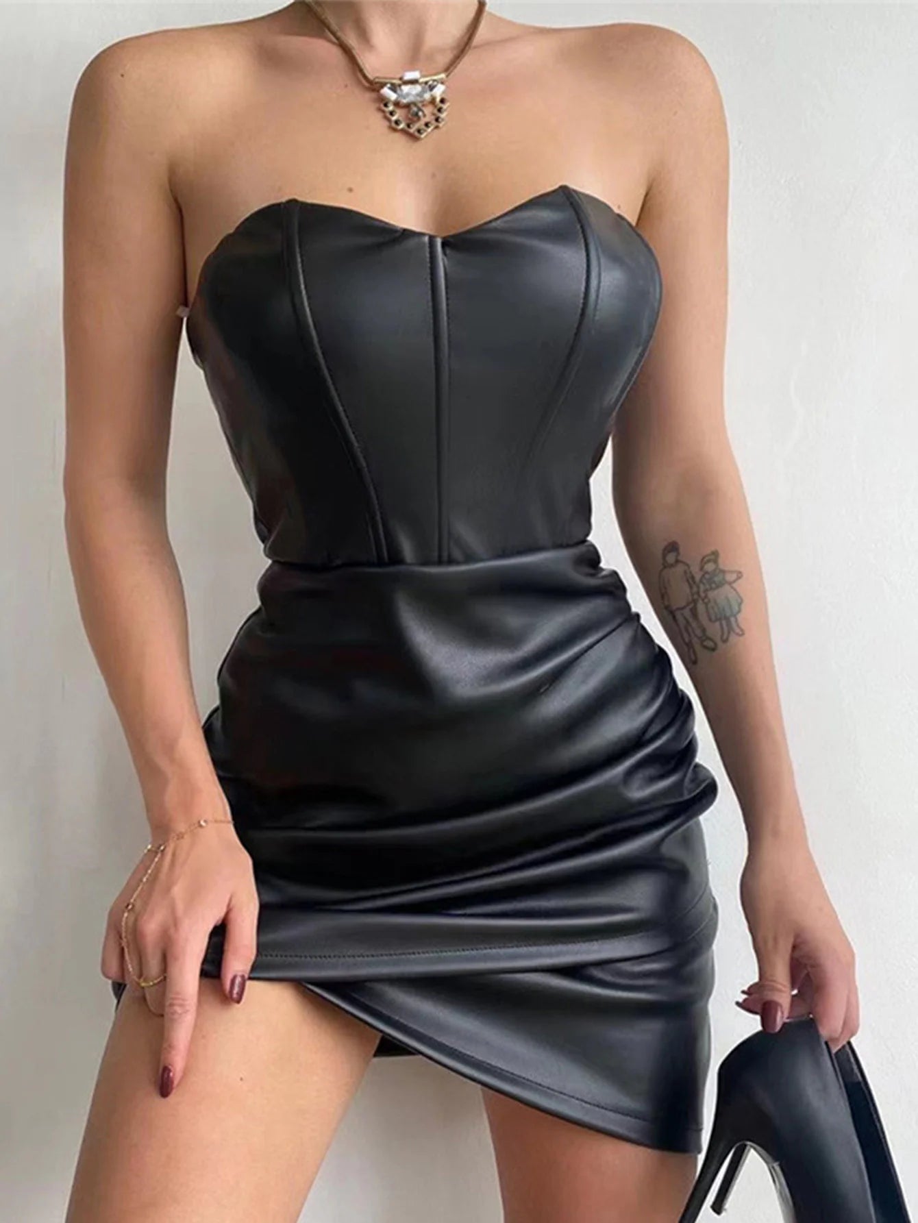 Midnight Allure Corset PU Leather Mini Dress Sunset and Swim   