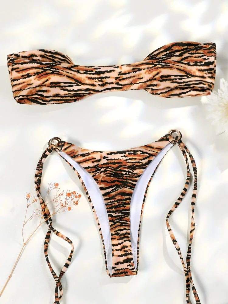 Leopard Crush Micro Bandeau Bikini Sunset and Swim   