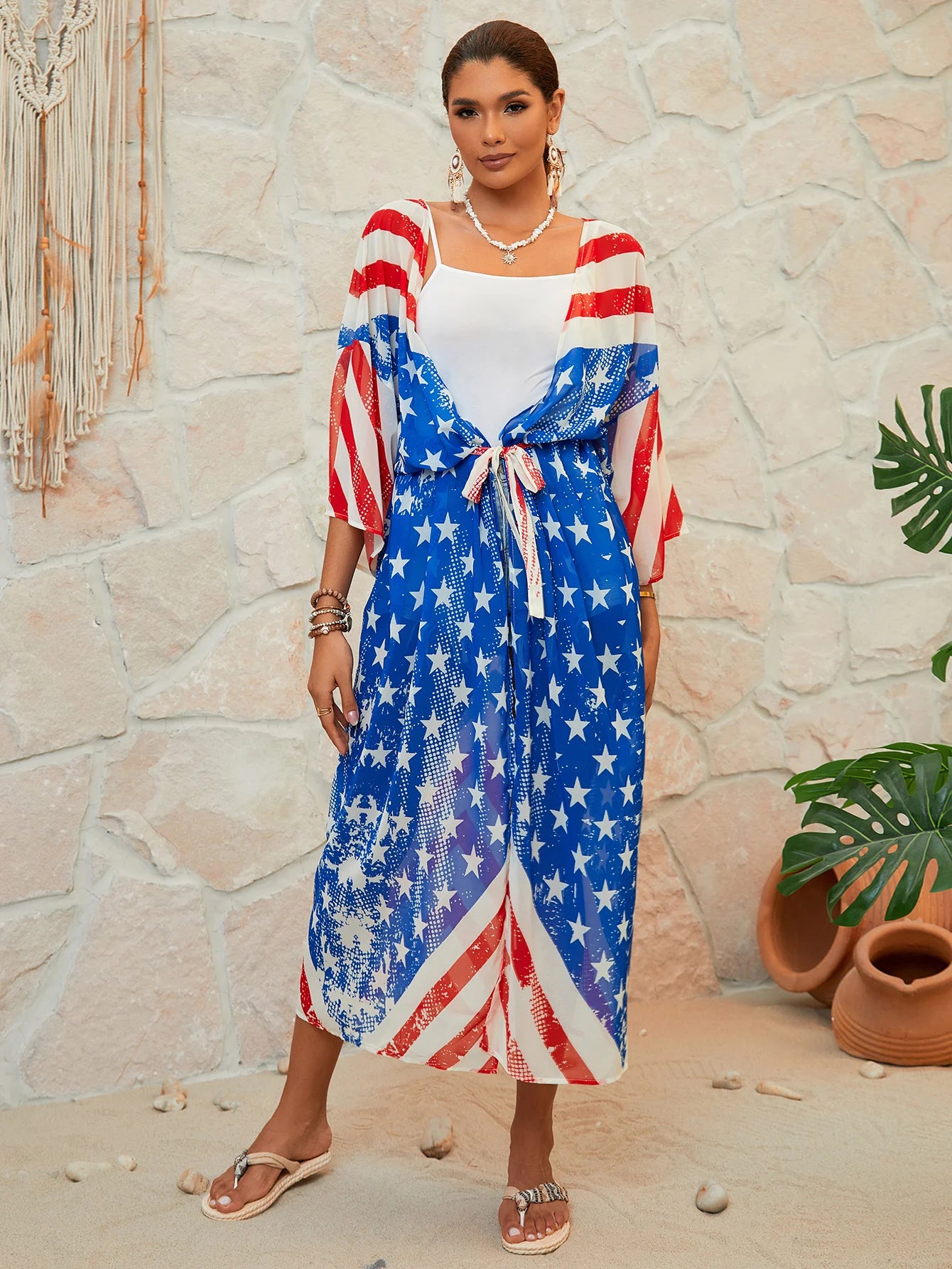 American Flag Maxi Cover Up Kimono Sunset and Swim   