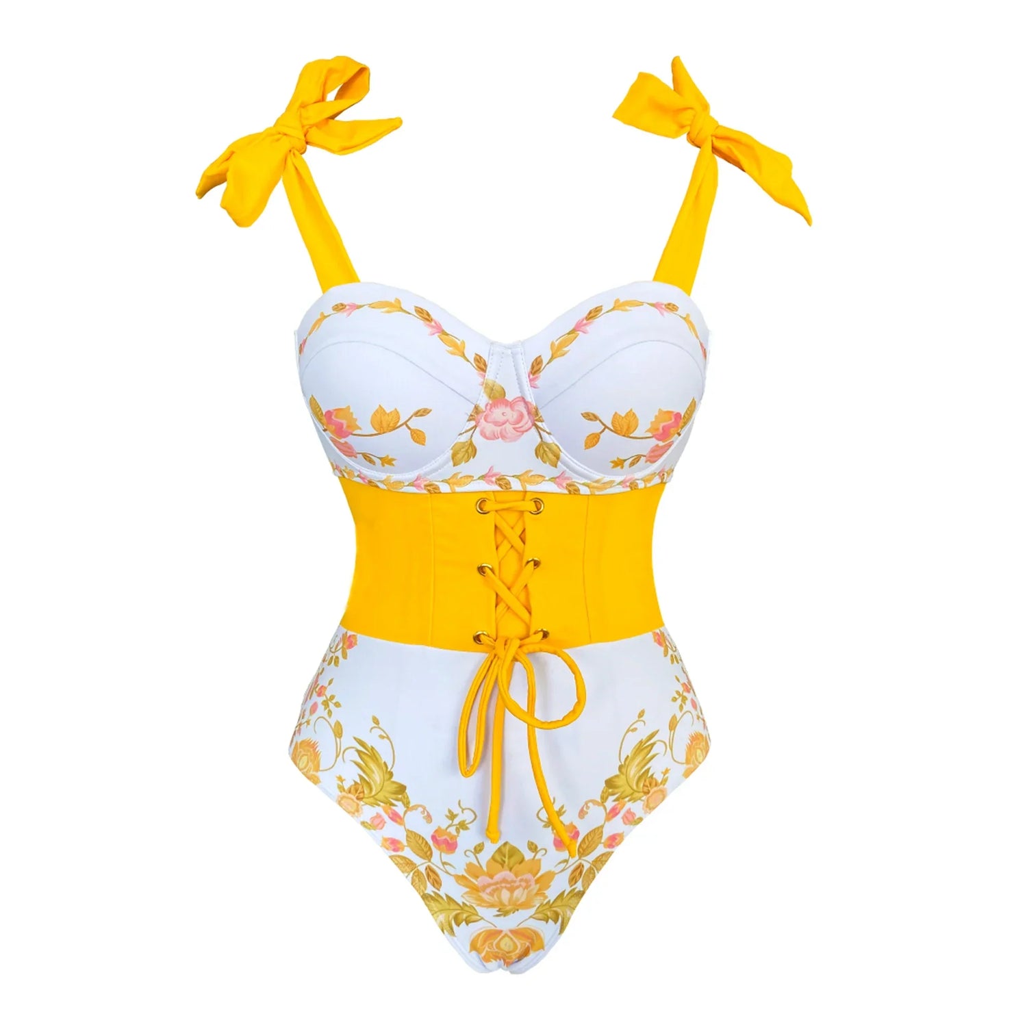 Island Dream Corset Swimsuit Sunset and Swim Yellow M 