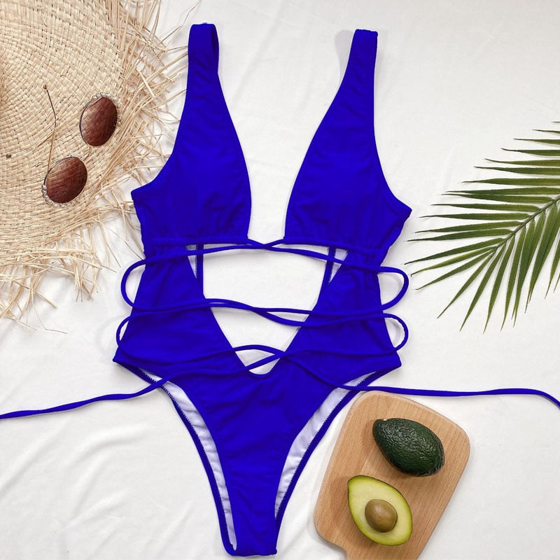 Hailey Strappy Waist Cut Out Swimsuit  Sunset and Swim Blue S 