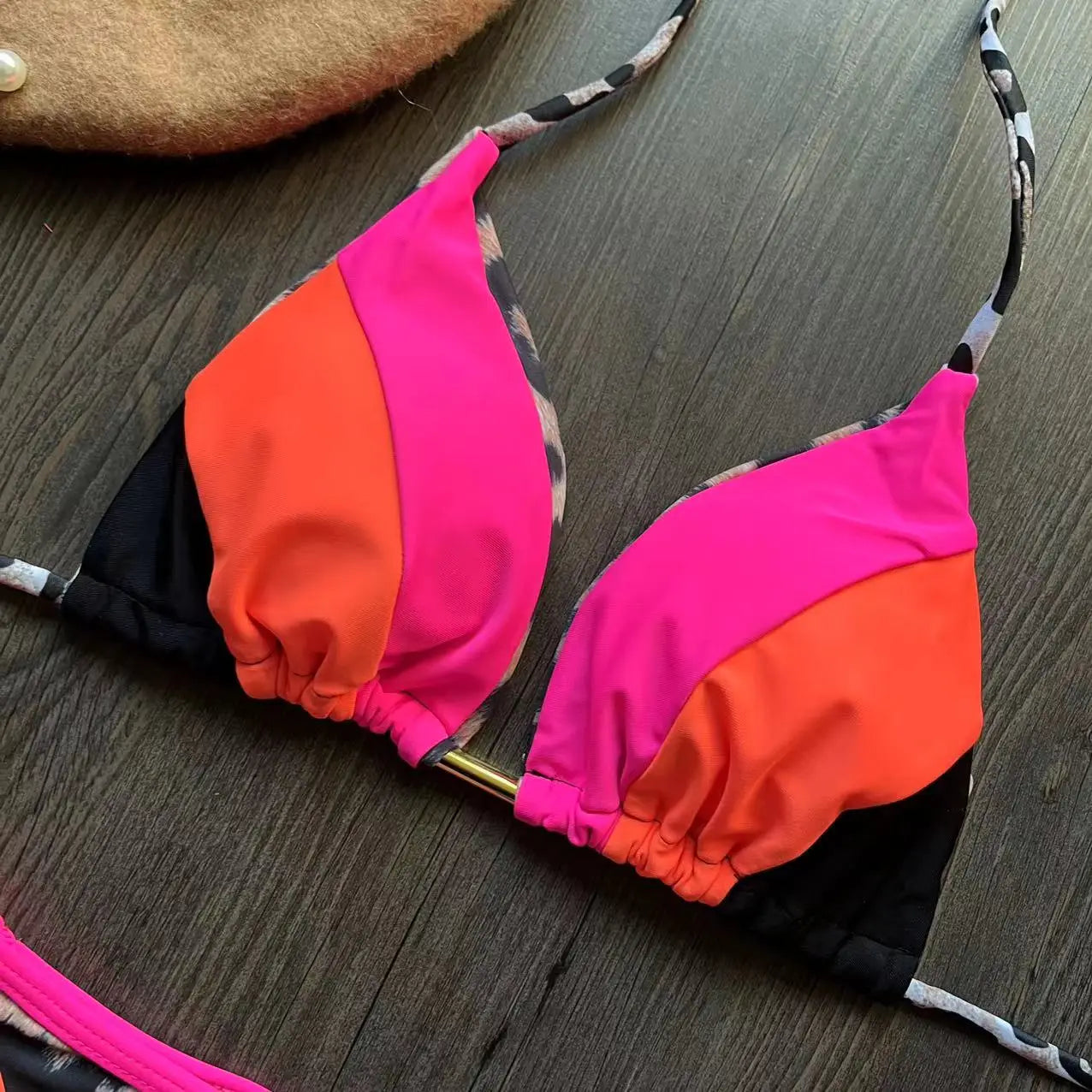 Neon Leopard Colorblock Brazilian Bikini Sunset and Swim   