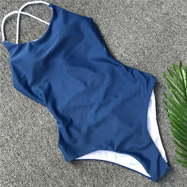 Sunset and Swim Sexy Strappy Open Back One Piece Blue Swimsuit  Sunset and Swim   