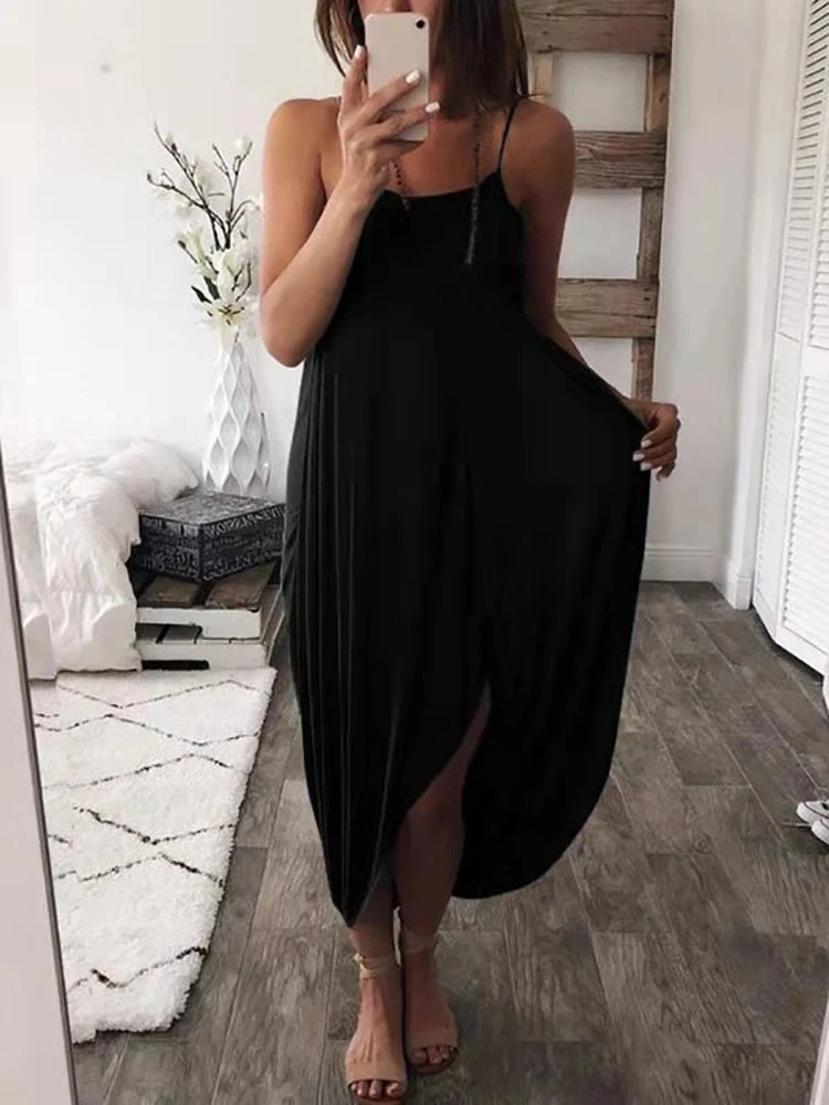 Effortless Flow Slit Maxi Dress Sunset and Swim Black S