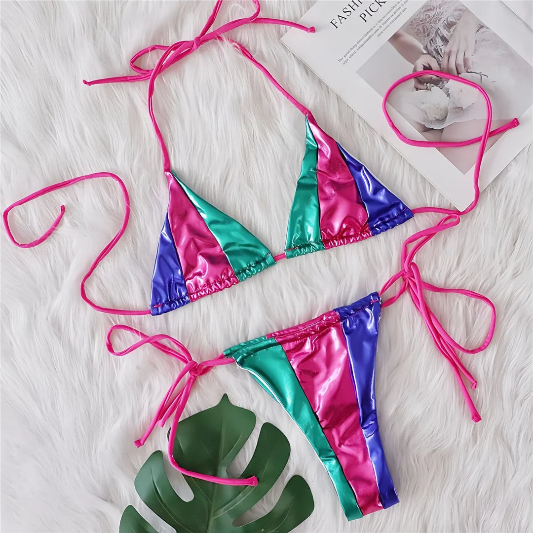 Tropical Glow Halter Bikini Sunset and Swim