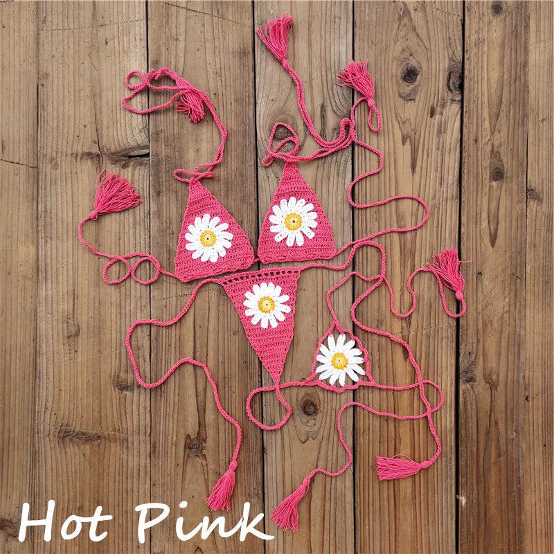 Island Dream Floral Crochet String Bikini  Sunset and Swim Hot pink One Size 
