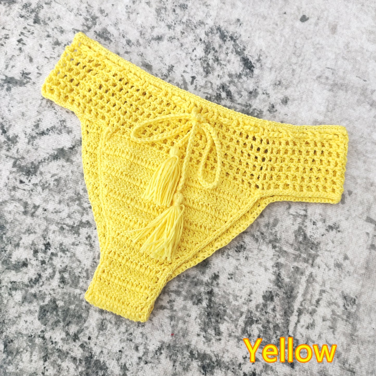 Handmade Tassel Crochet Bikini Bottoms  Sunset and Swim Yellow S 