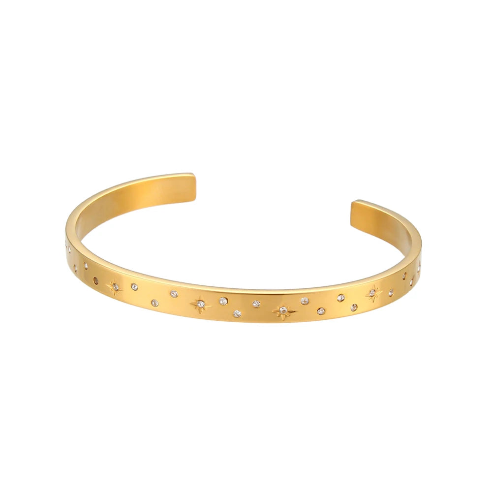 Gold Plated Waterproof Shiny Star & Moon Crystal Cuff Bangles Sunset and Swim Gold 3  