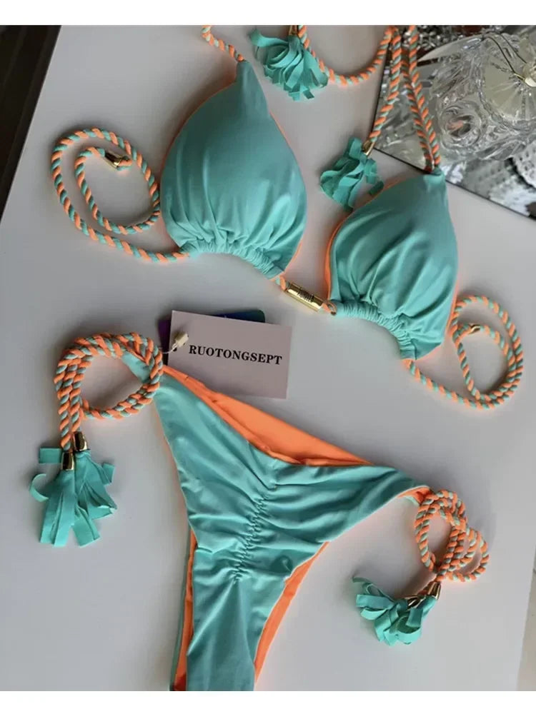 Harper Triangle Bikini Set  Sunset and Swim Green M 