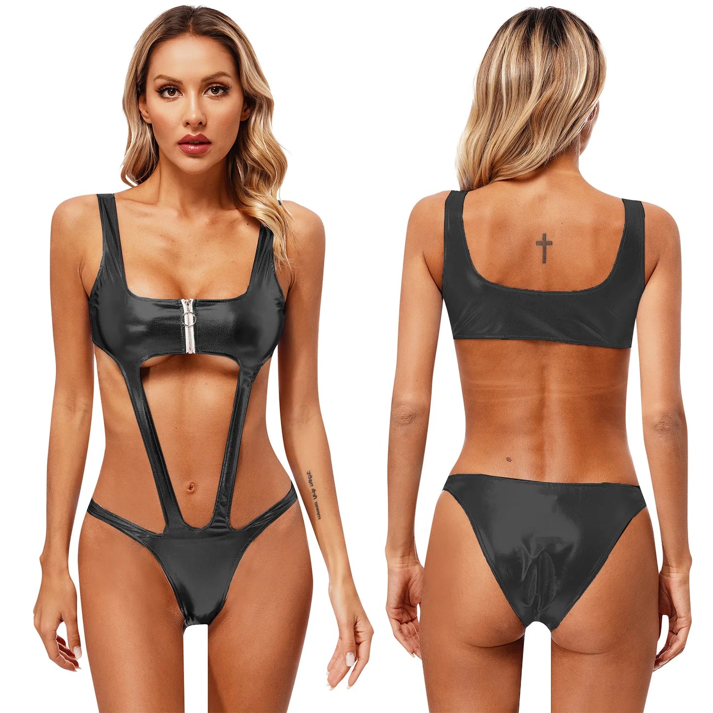 Celestial Goddess Harness Metallic Cut Out Swimsuit Monokini Sunset and Swim Black S 