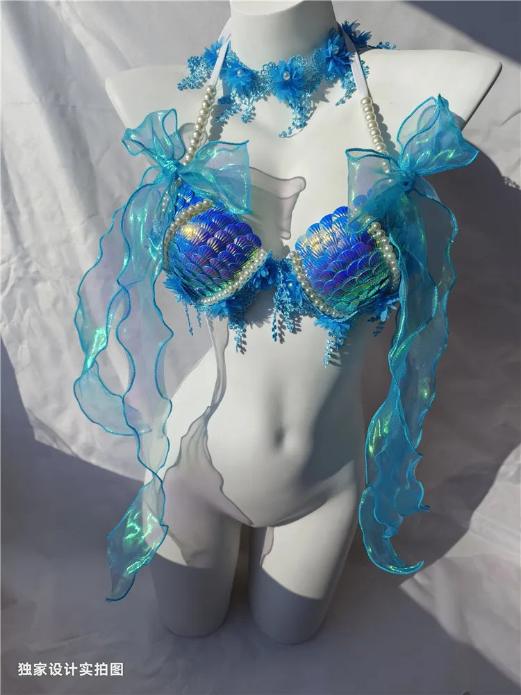 Fantasy Tide Mermaid Bikini Luxe Top Sunset and Swim Turquoise S