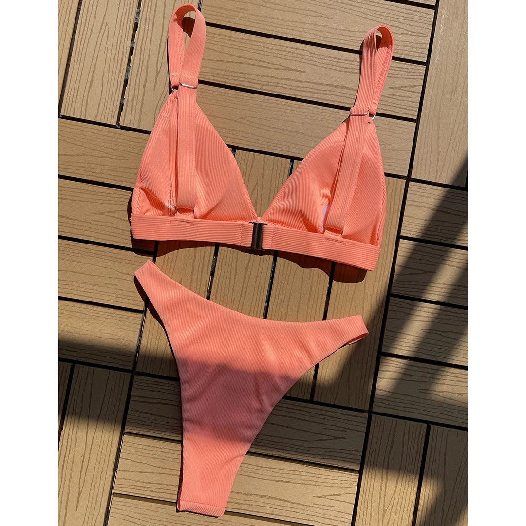 Sunset and Swim High Leg High Cut Ribbed Bikini  Sunset and Swim   