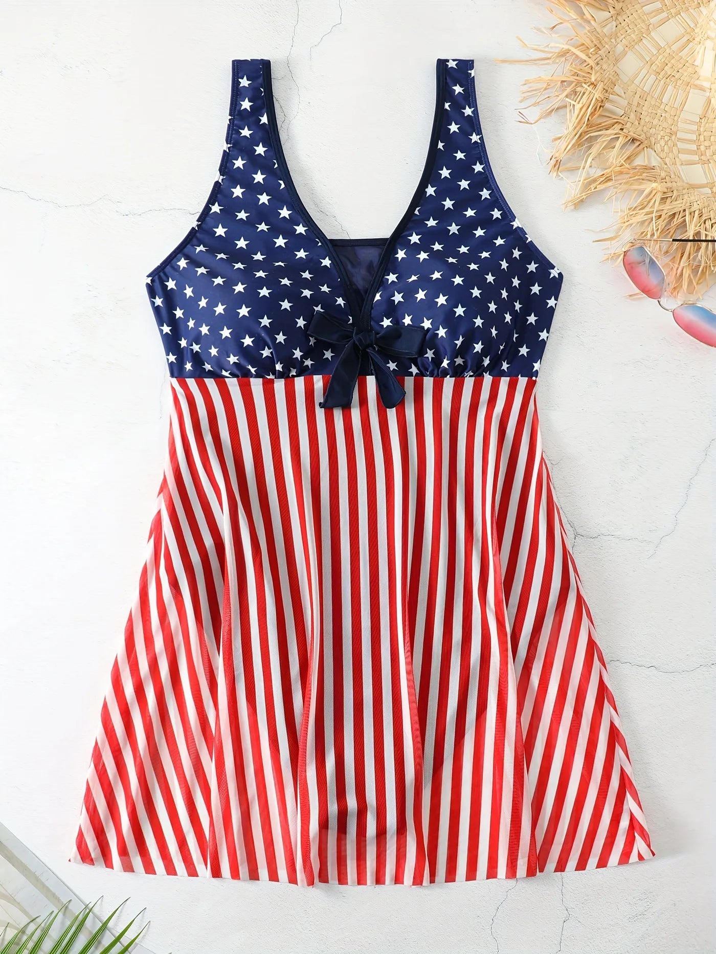 American Flag Plus Size Swimsuit Swimdress  Sunset and Swim Red/White/Blue XL 