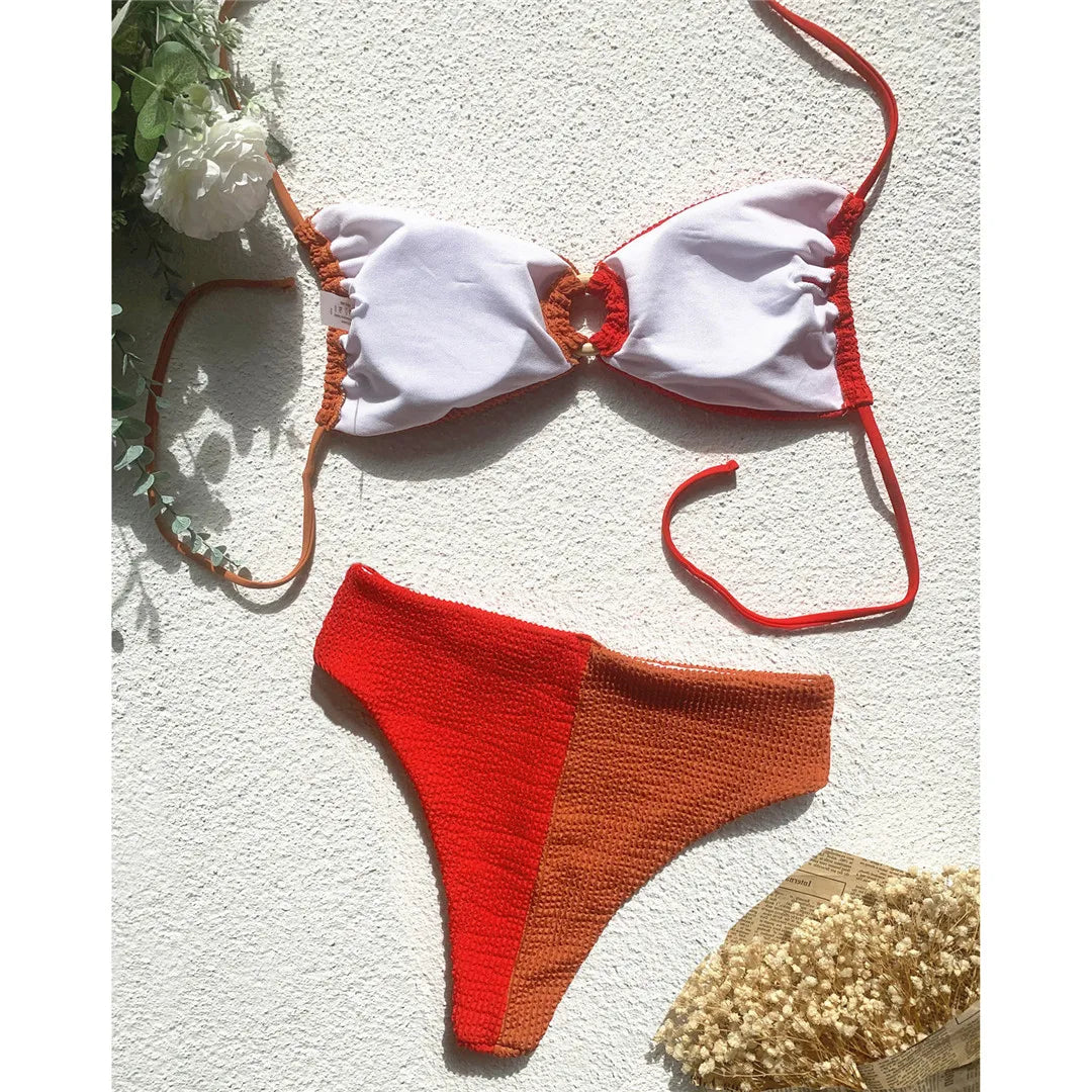 Artemis Ribbed Color Block High Waist Bikini Sunset and Swim   