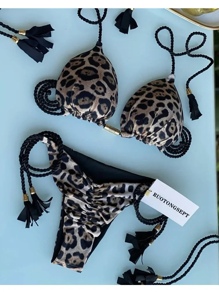 Harper Triangle Bikini Set  Sunset and Swim Leopard M 