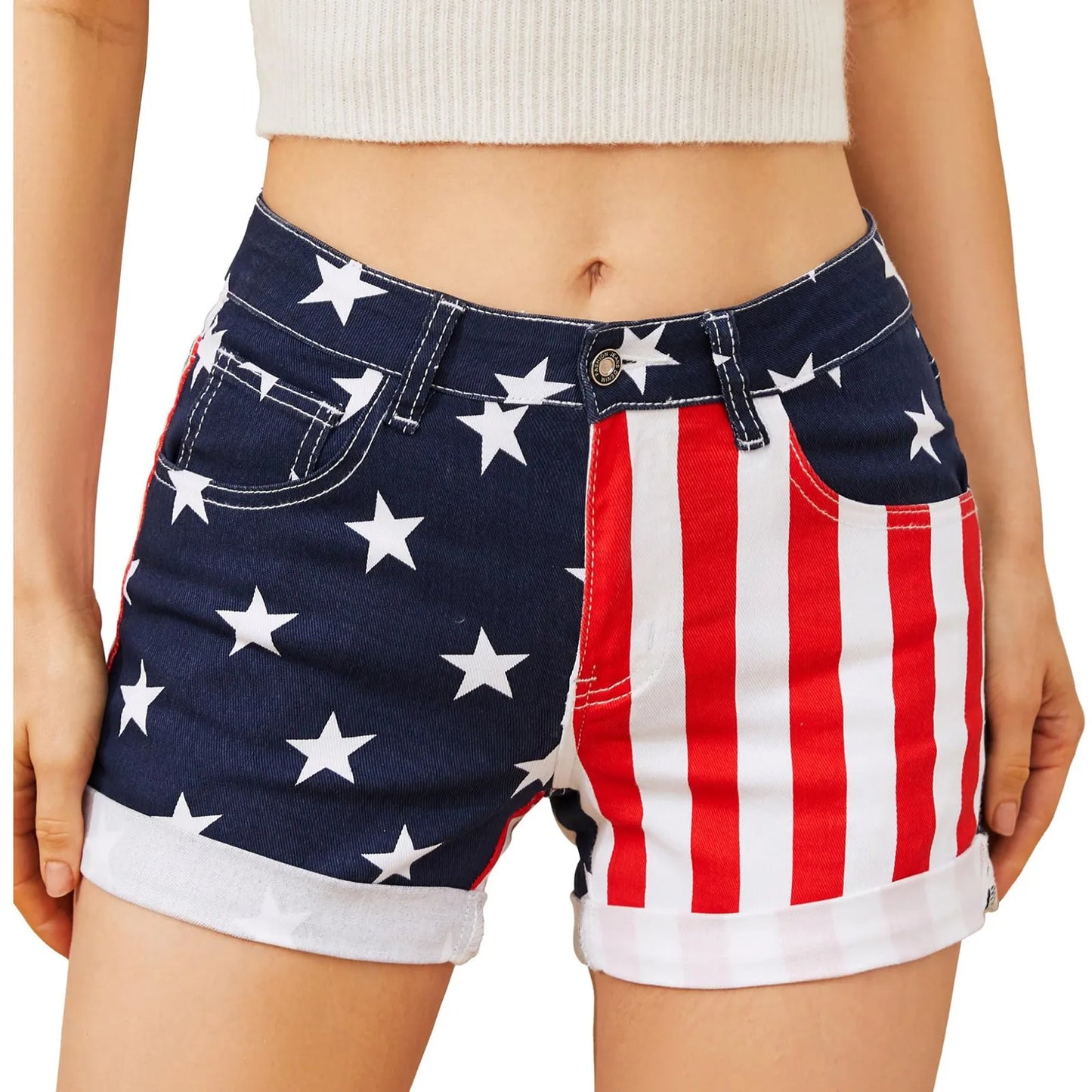 High Waist Stars and Stripes Shorts Sunset and Swim Red/White/Blue M 