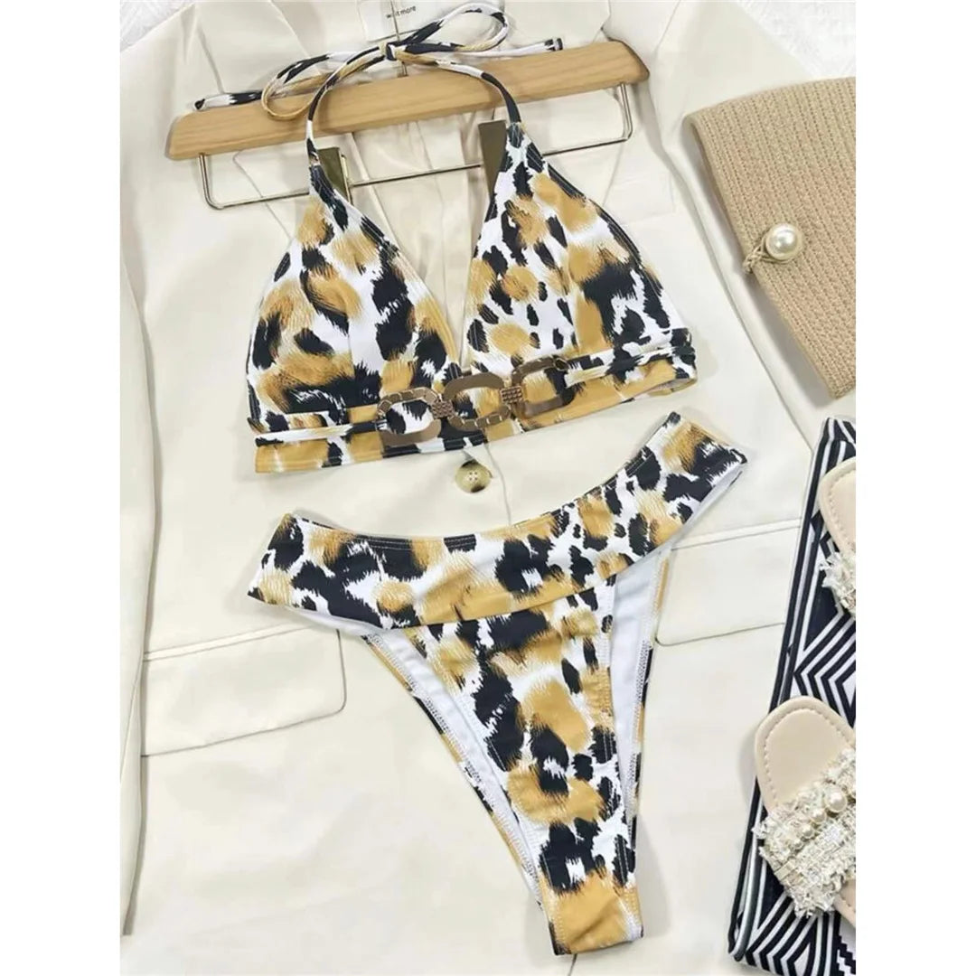 Golden Leopard Halter Bikini Sunset and Swim   