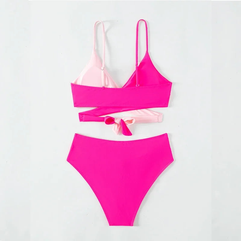 Pink Criss Cross Cut Out Bikini Sunset and Swim   