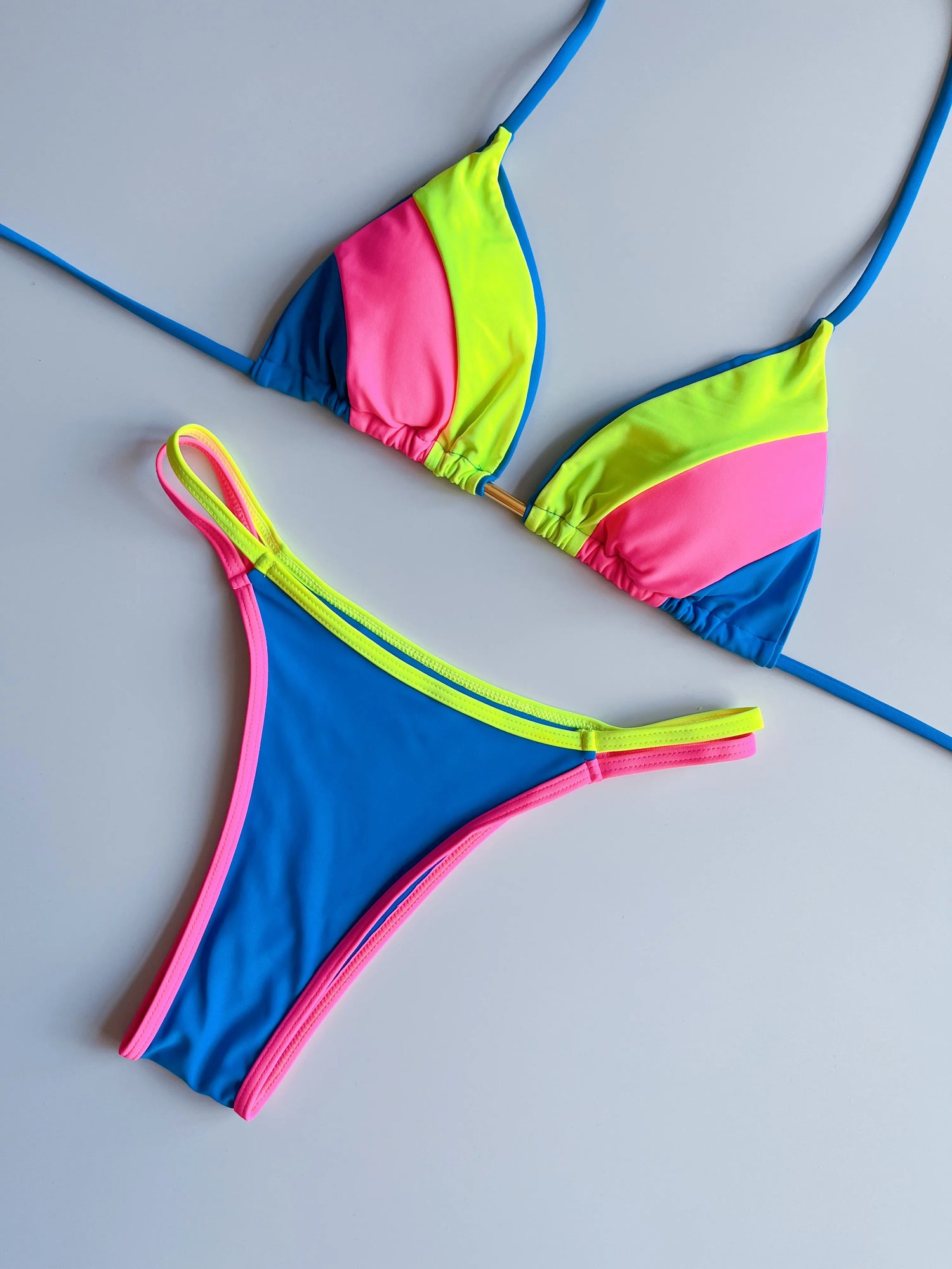 Neon Leopard Colorblock Brazilian Bikini Sunset and Swim   