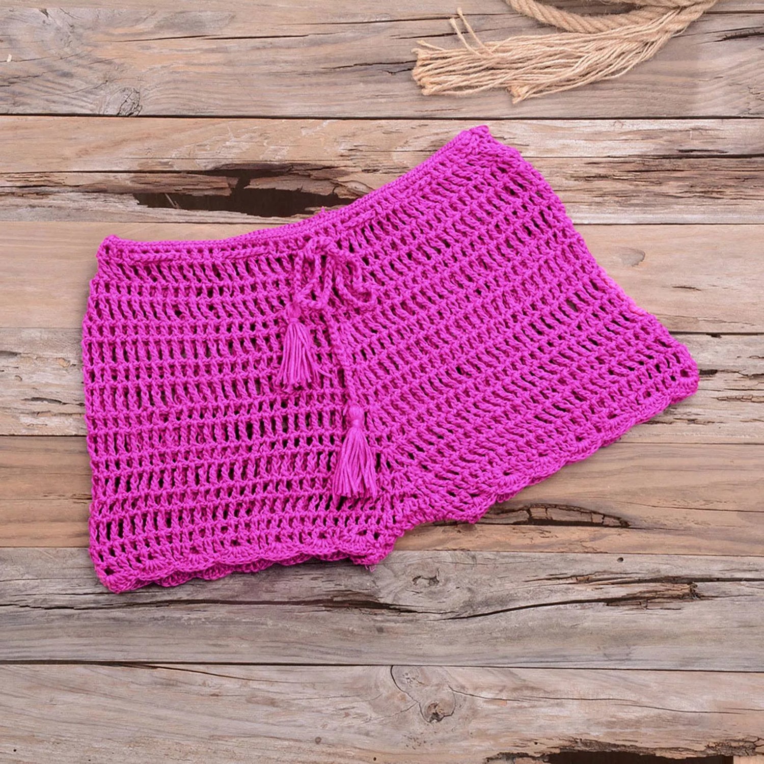 Tropical Dreamweaver Crochet Shorts Sunset and Swim Hot Pink S 