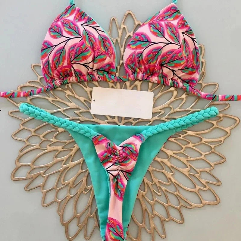 Tropical Dream String Bikini Sunset and Swim Rose Red S 