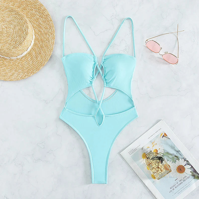 Ocean Breeze Elegance One Piece Cut Out Swimsuit Sunset and Swim Mint S 