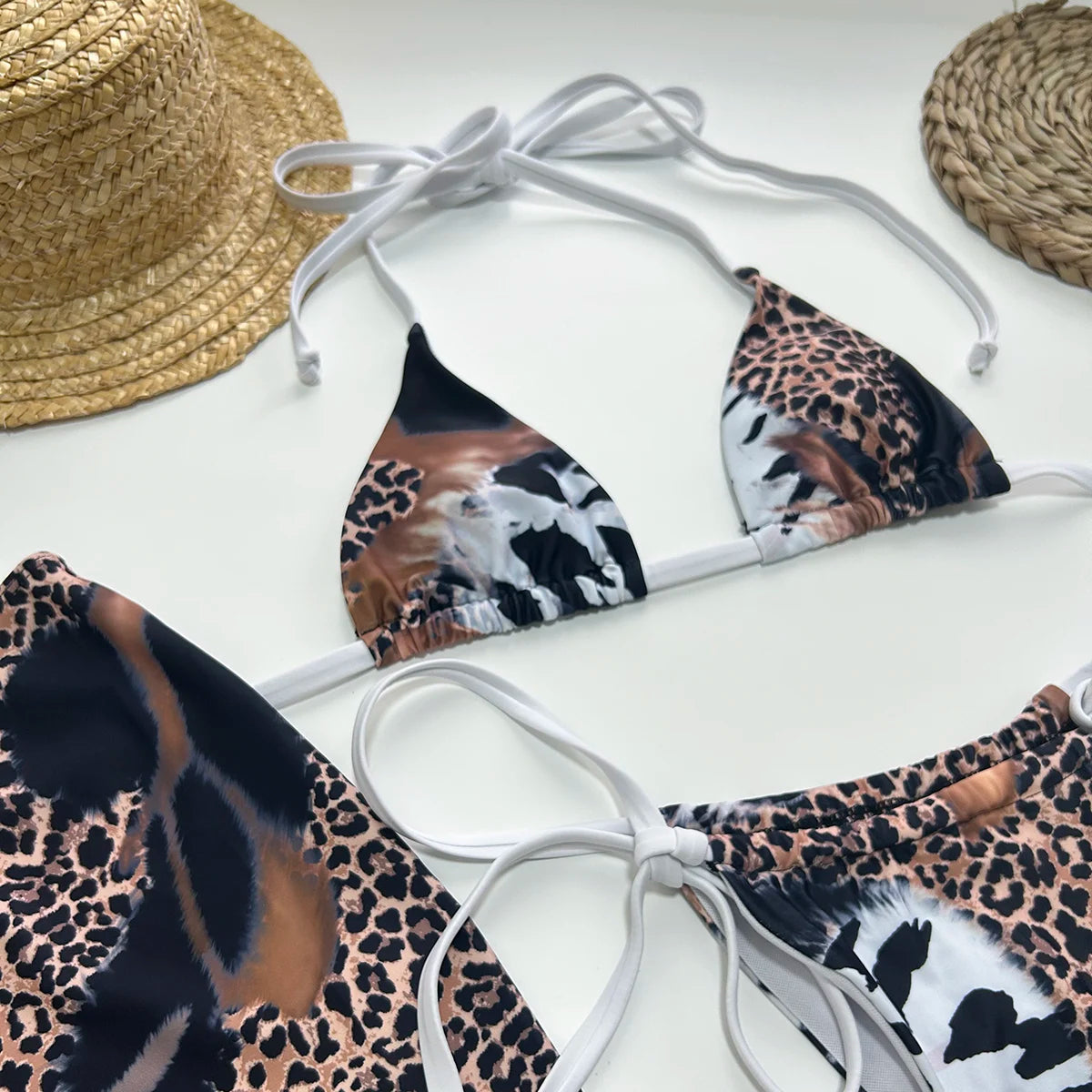 Valentina 3 Piece Leopard Triangle Bikini Set Sunset and Swim   