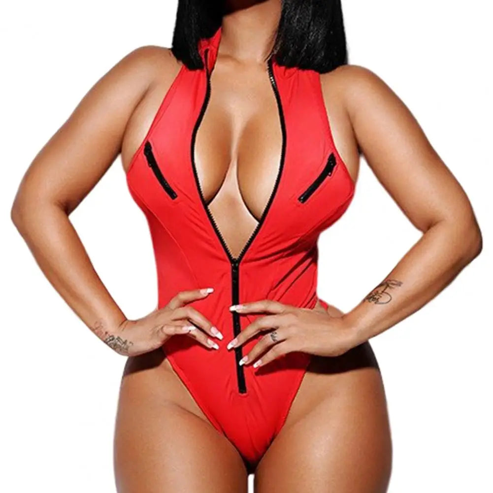 Head Turner Swimwear High Neck Zipper Swimsuit Sunset and Swim Red S 