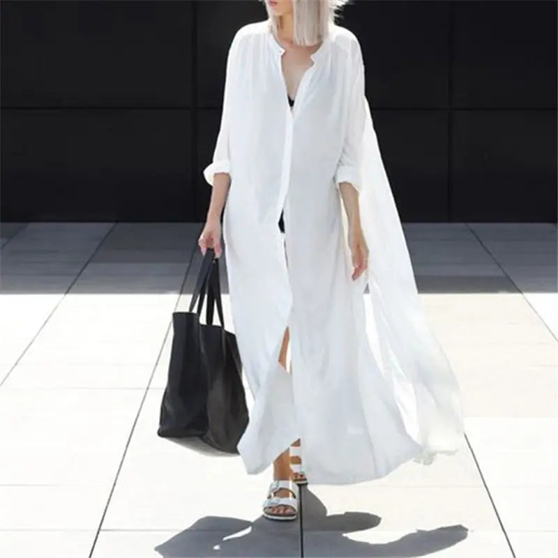 Effortless Elegance Maxi Kaftan Cover Up Shirt Sunset and Swim White One Size 