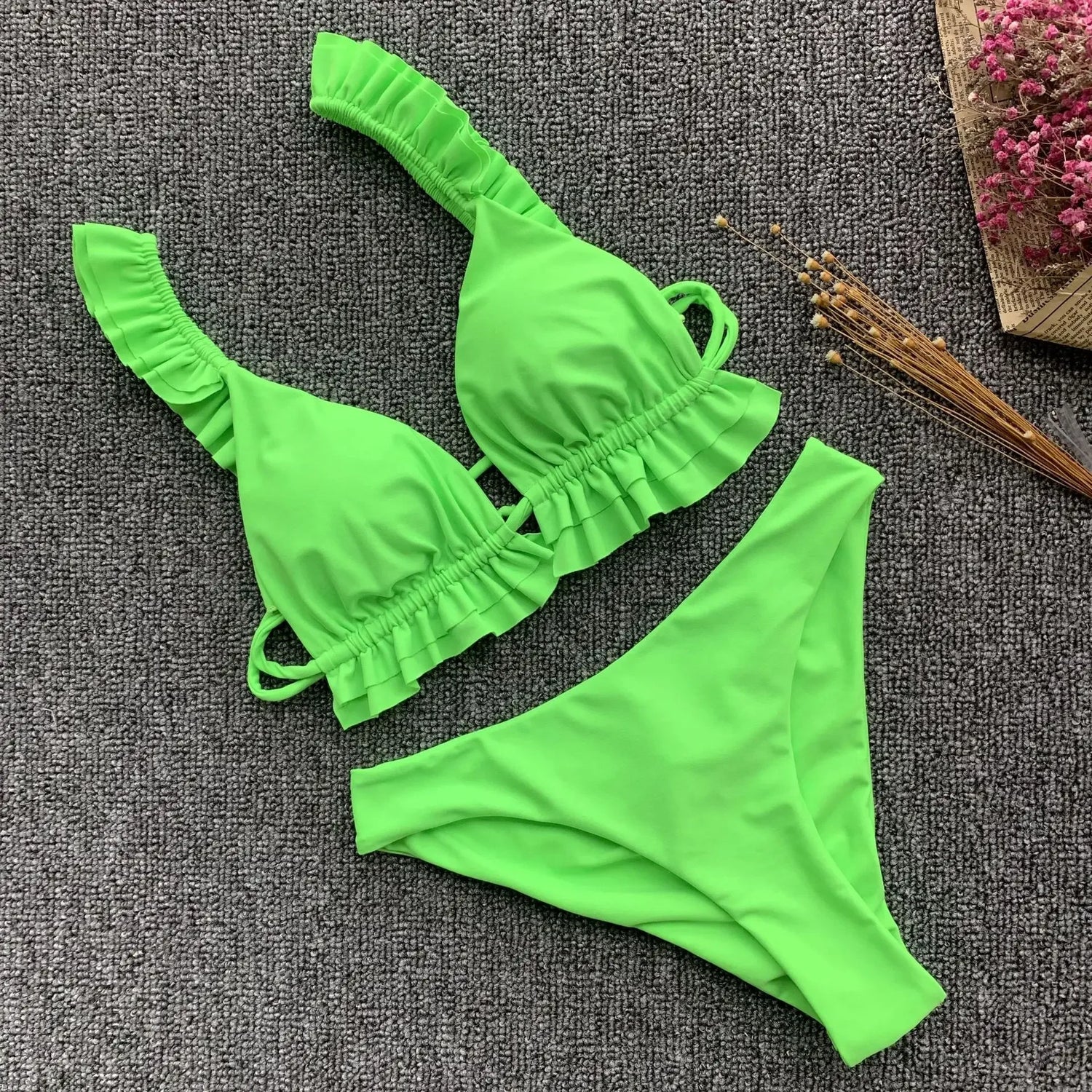 Playful Frill Two-Piece Bikini Sunset and Swim Green S