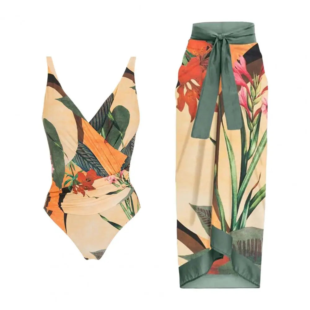 Palm Paradise Swimsuit & Beach Cover Up Sarong Set Sunset and Swim   