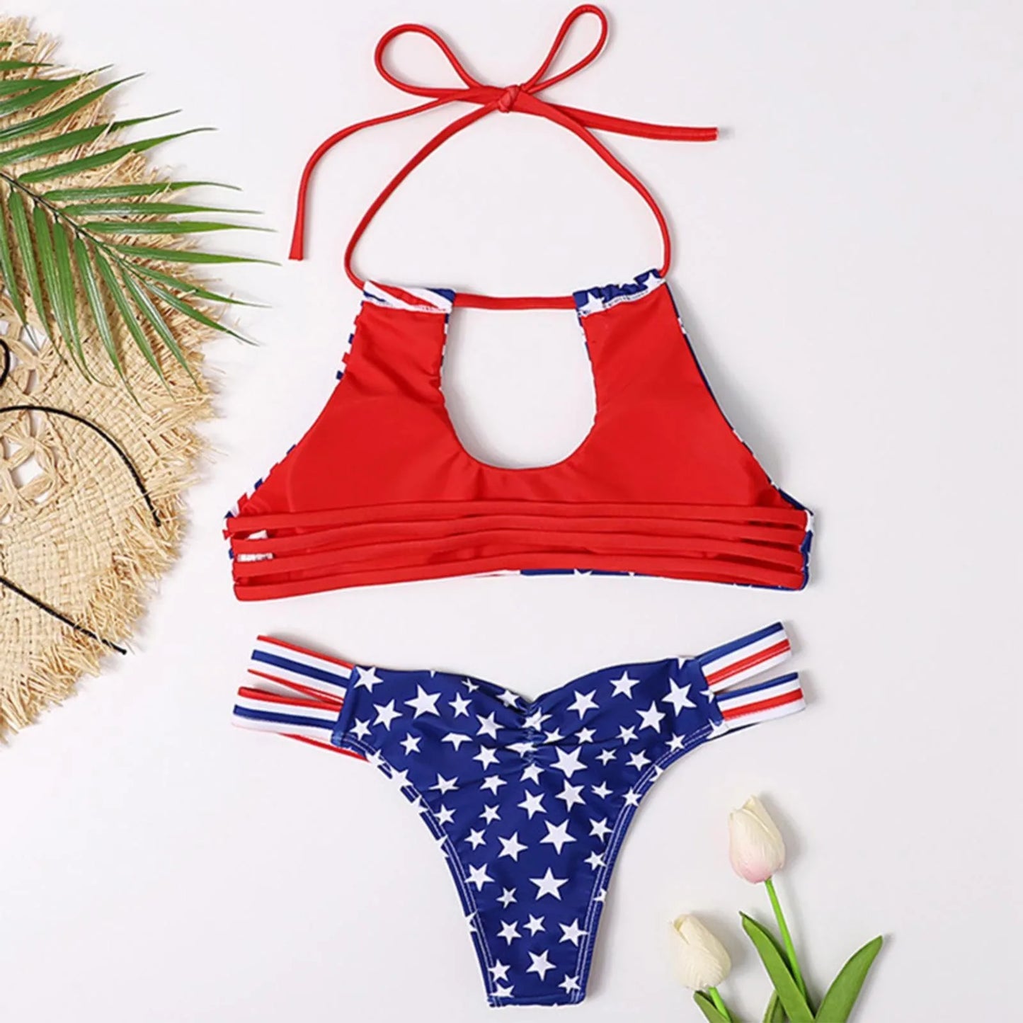 Halter Scrunch Butt American Flag Bikini Sunset and Swim   