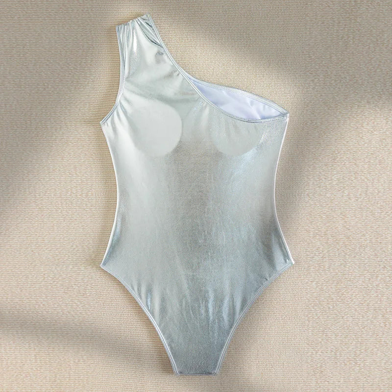 Metallic Waves Silver Swimsuit Sunset and Swim   