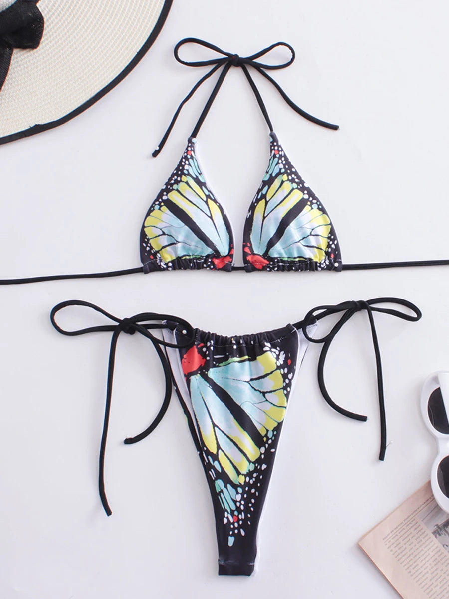 Butterfly Dream Triangle Thong Bikini  Sunset and Swim Green S 