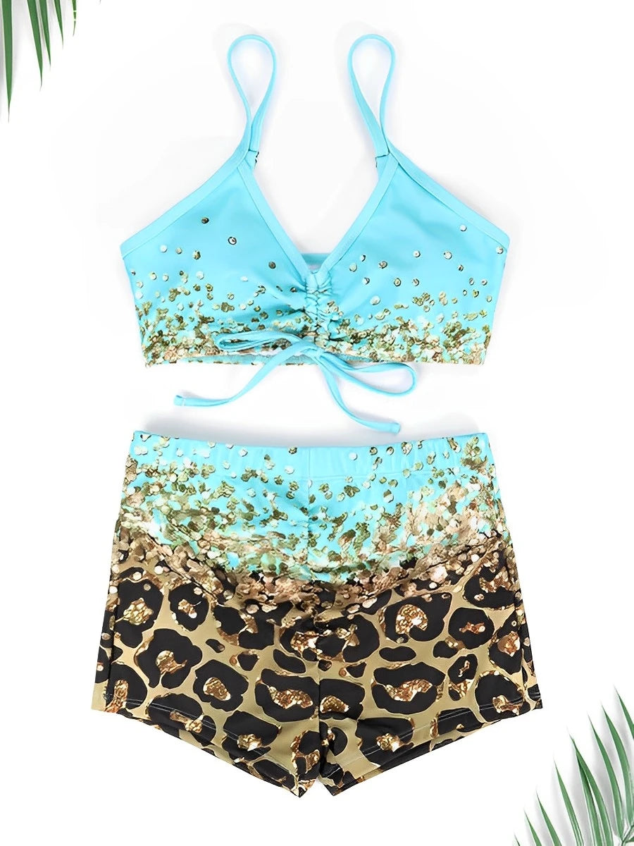 Leopard Djungle Dreams 3 Piece High Waist Bikini Set Sunset and Swim   
