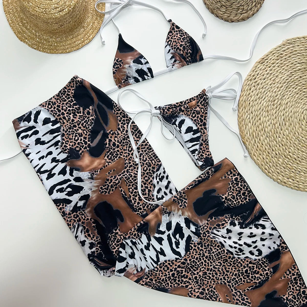 Valentina 3 Piece Leopard Triangle Bikini Set Sunset and Swim   