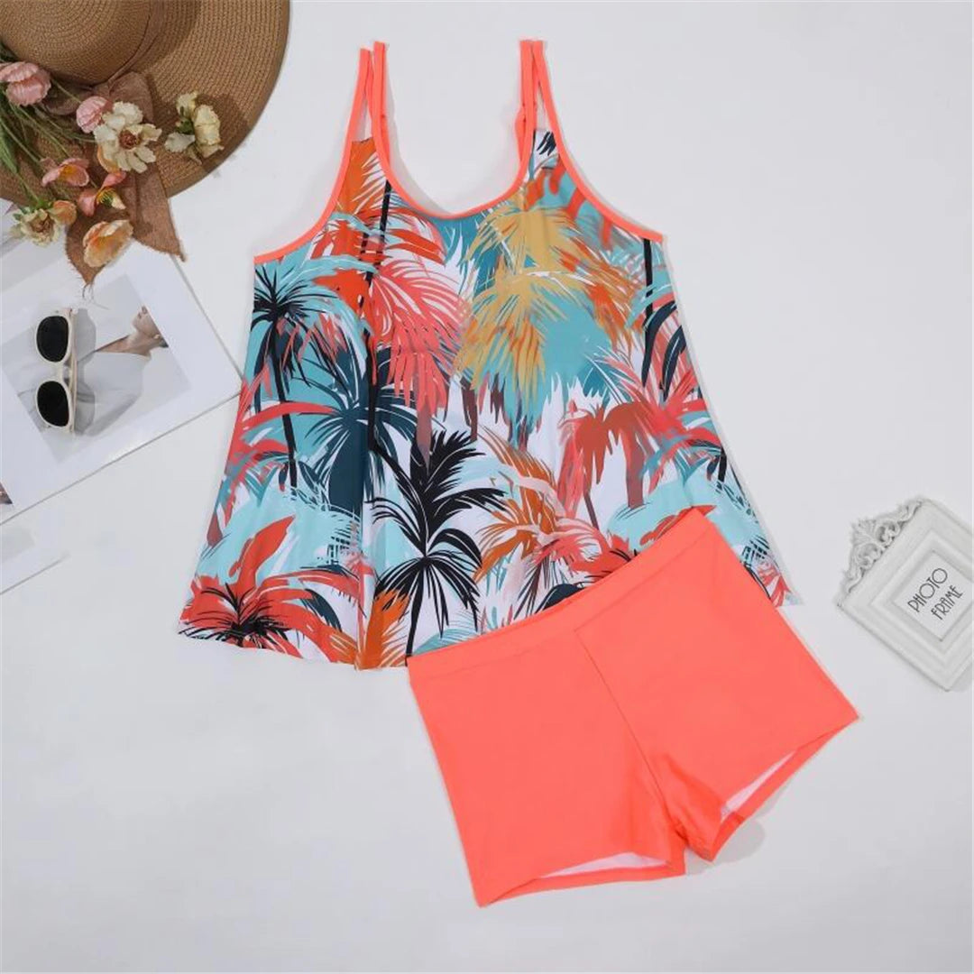 Florencia Tropical Plus Size Tankini Set Sunset and Swim