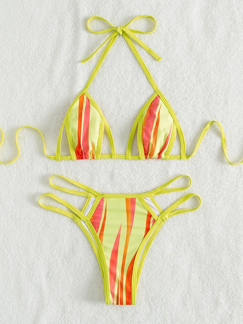 Alluring Cut Out Micro Kini  Sunset and Swim Yellow 1 S 