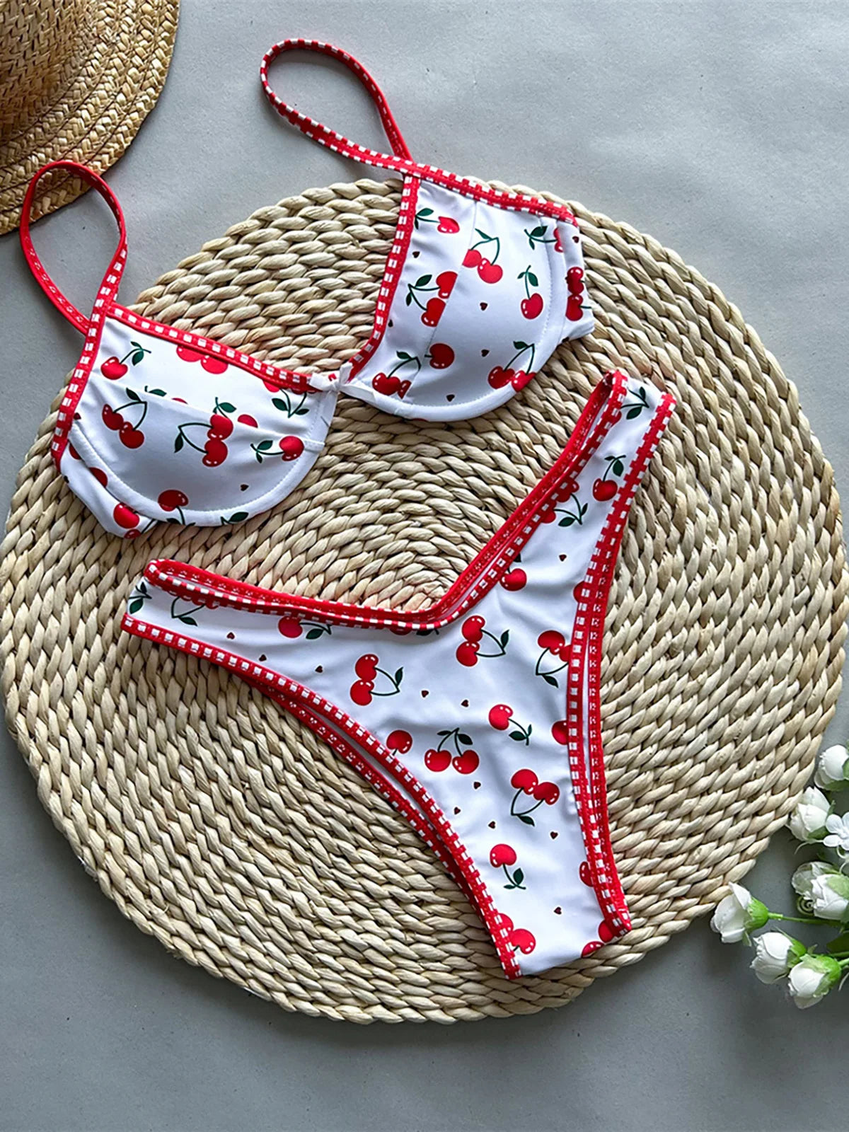 Cherry Beach Babe Bikini Sunset and Swim Red/White L 