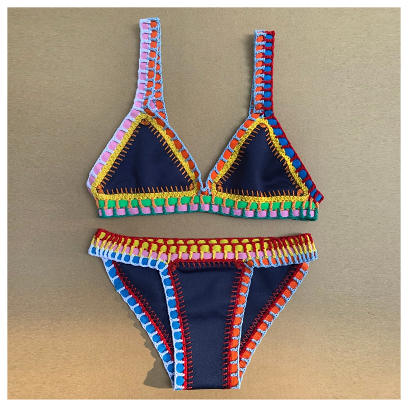 Navy Dreams Crochet Neoprene Bikini  Sunset and Swim Navy Blue S 