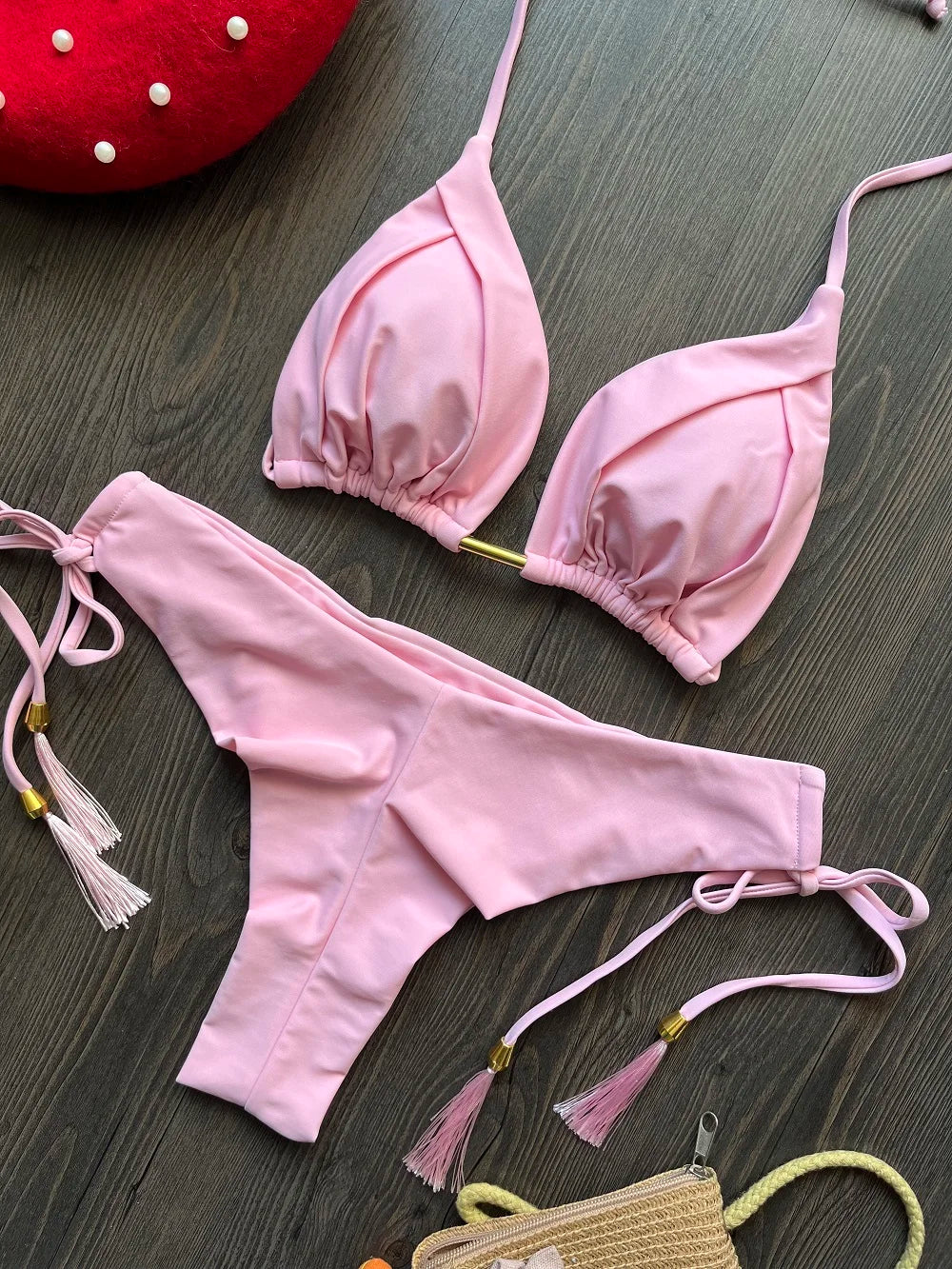 Pool Side Bliss Brazilian Bikini Sunset and Swim Pink S 