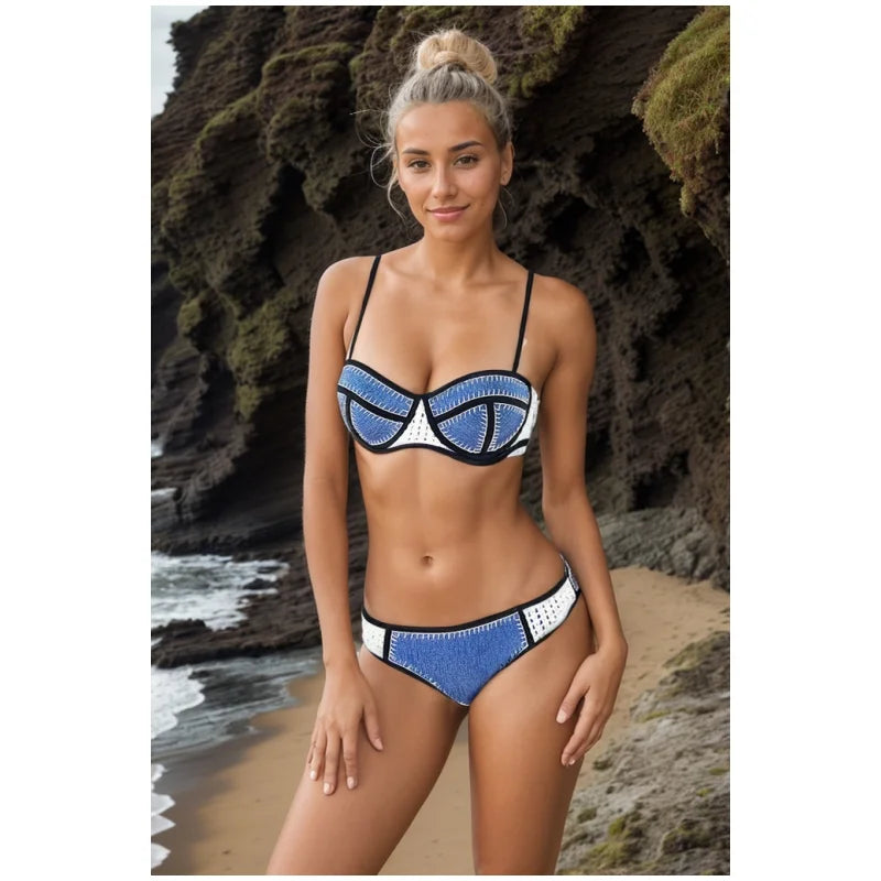 Sunset Shores Chic Neoprene Colorblock Bikini Sunset and Swim   