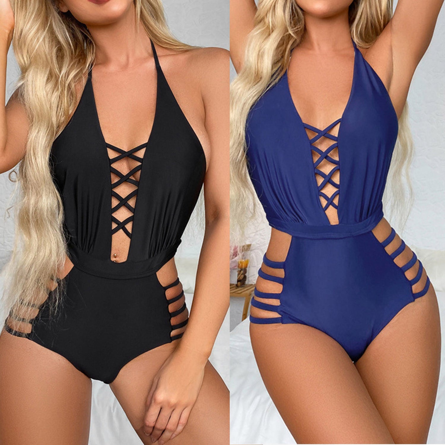 Ocean Temptation Cross-Laced Cut Out Swimsuit Sunset and Swim   