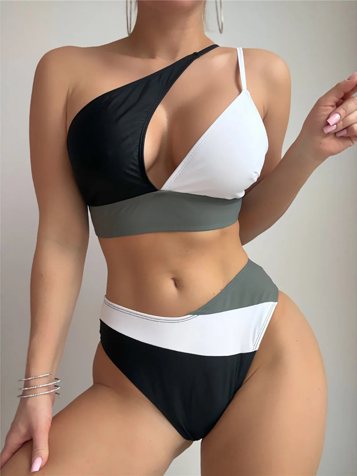 Eclipse Cutout One Shoulder Bikini Sunset and Swim Black S