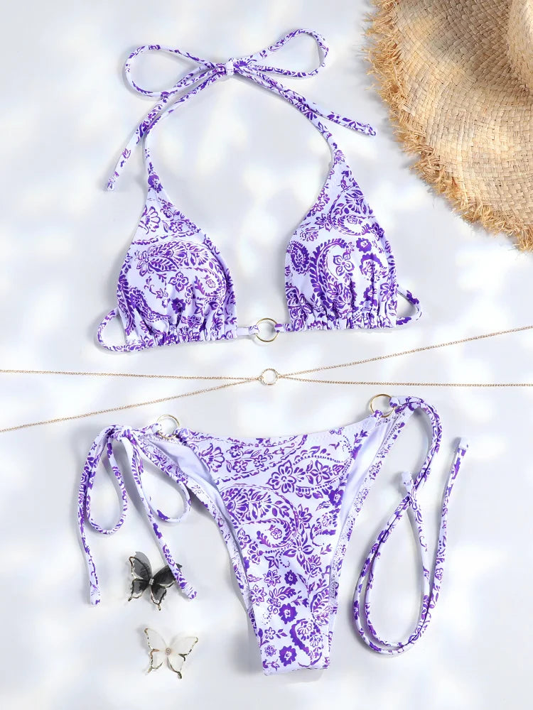 Exotic Sunset Triangle Chains Brazilian Bikini Sunset and Swim Purple S 