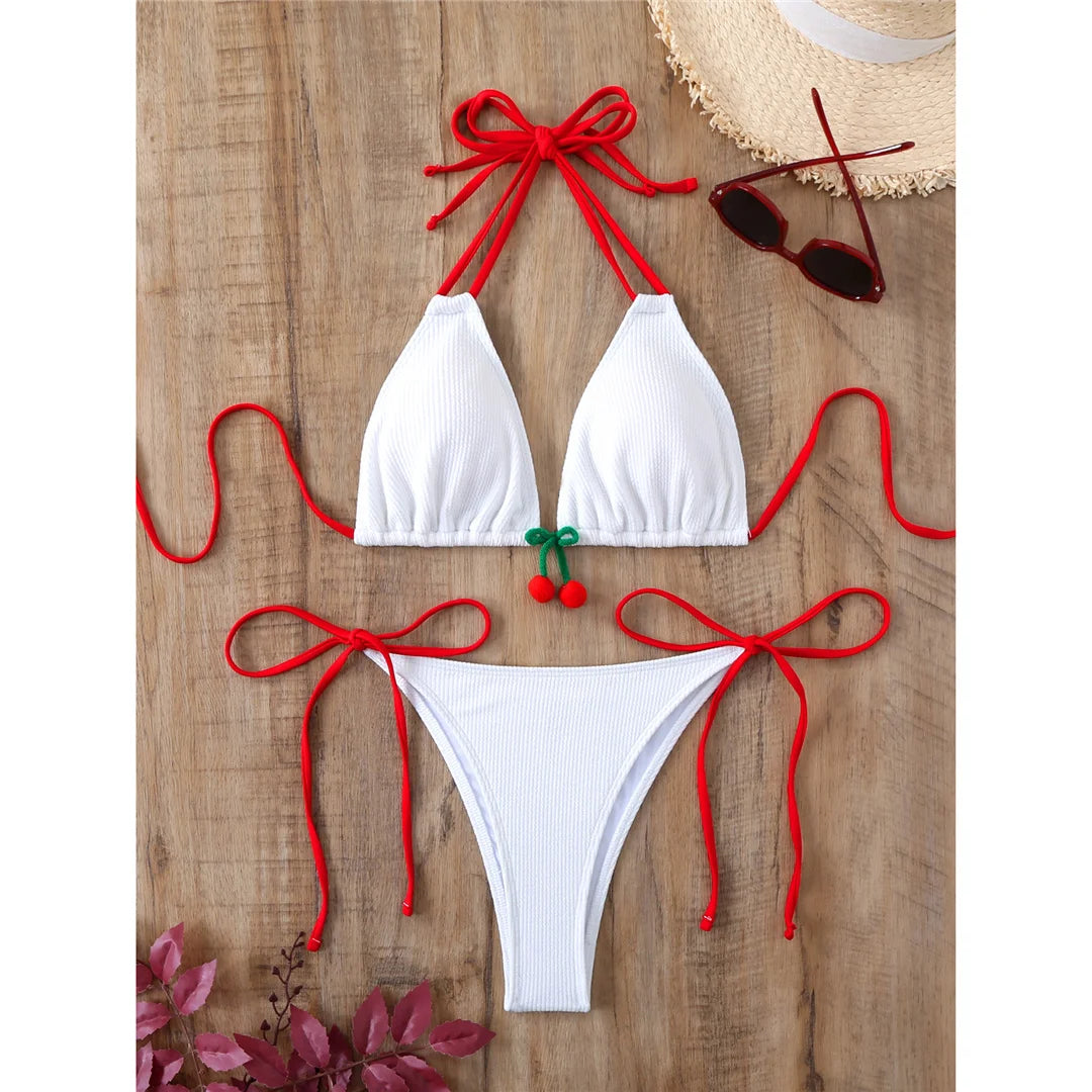 Cherry Bliss Triangle Bikini Sunset and Swim