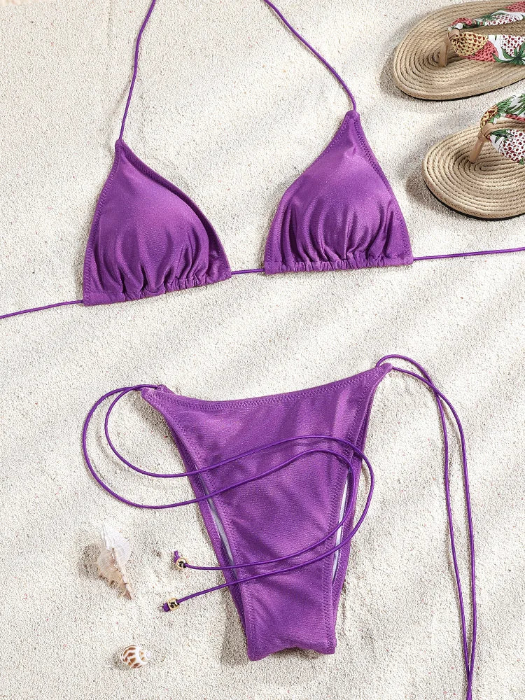 Wave Maker Triangle Bikini Sunset and Swim Purple L 