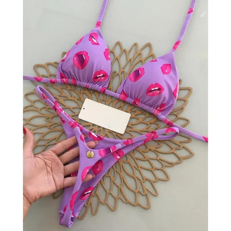 Tropical Dream String Bikini Sunset and Swim Purple S 