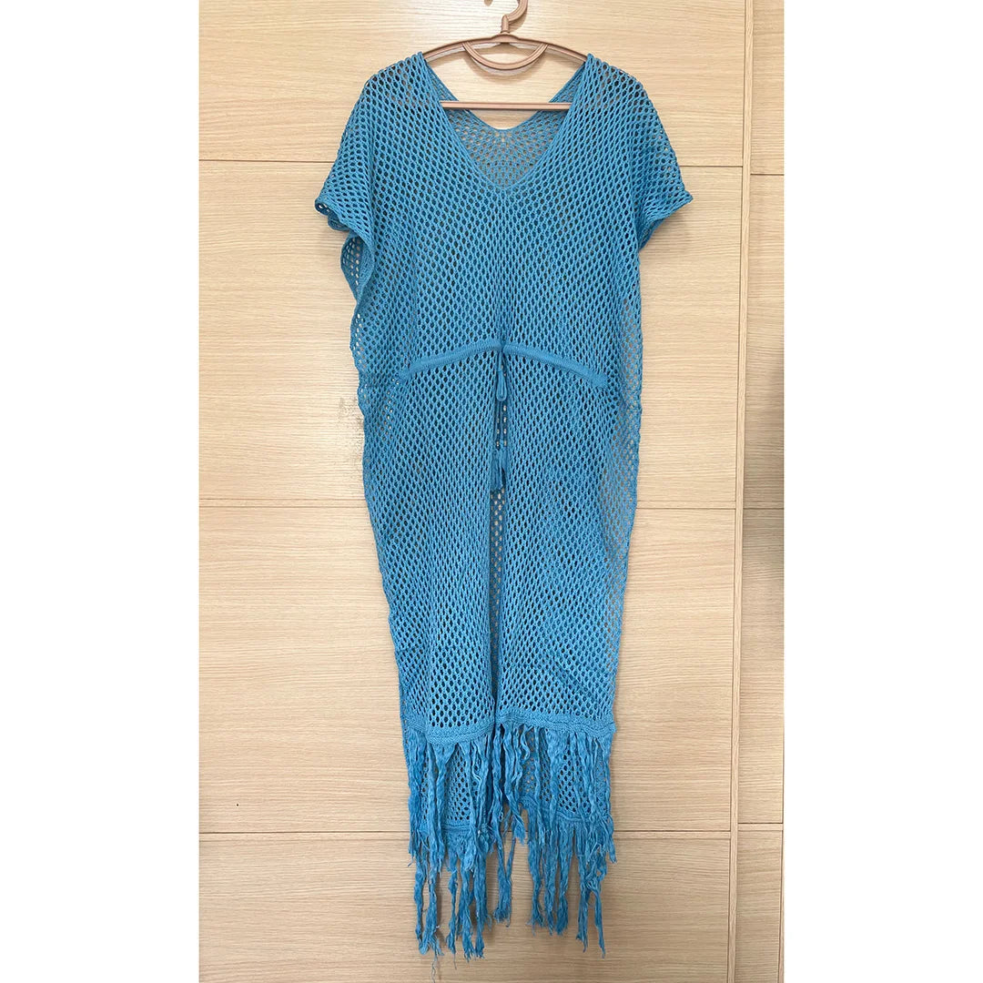 Coastal Charm Fringe Crochet Beach Cover-Up Sunset and Swim   